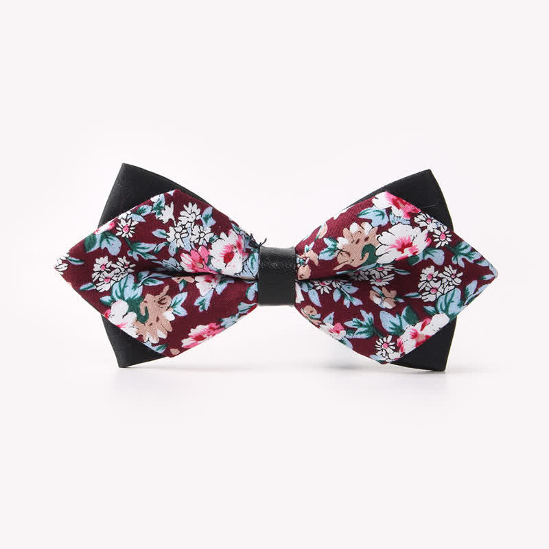 Nœud papillon pointu en coton à double épaisseur et motif floral pour homme - Style #17 - image 21