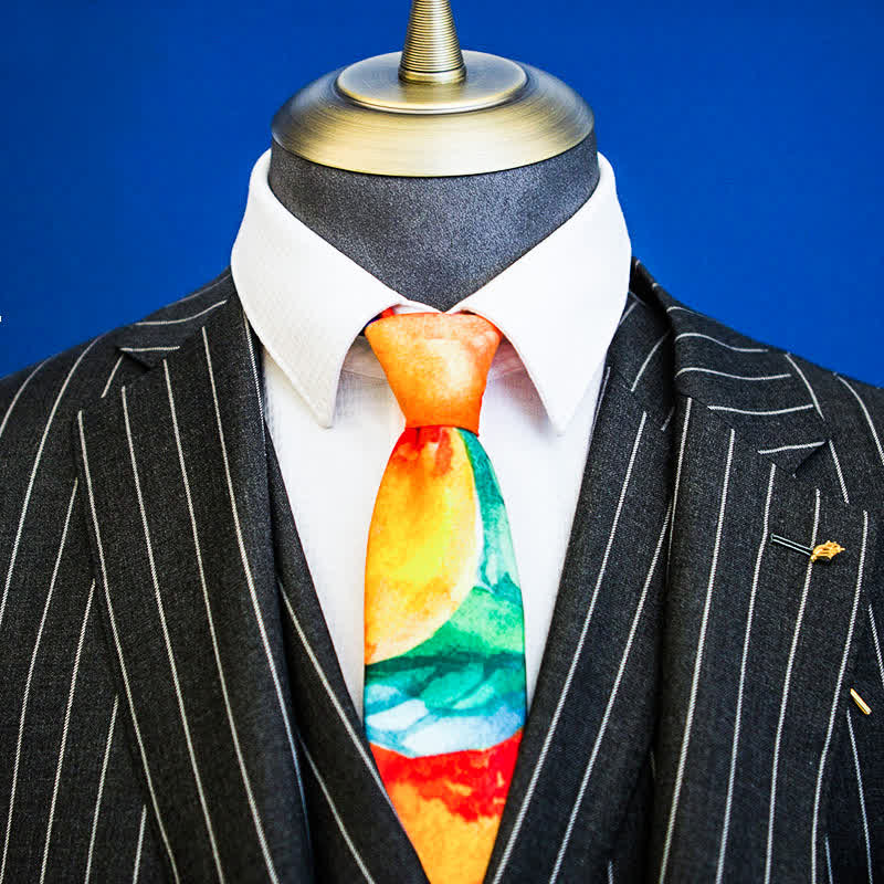 Cravate imprimée à feuilles vertes orange pour homme