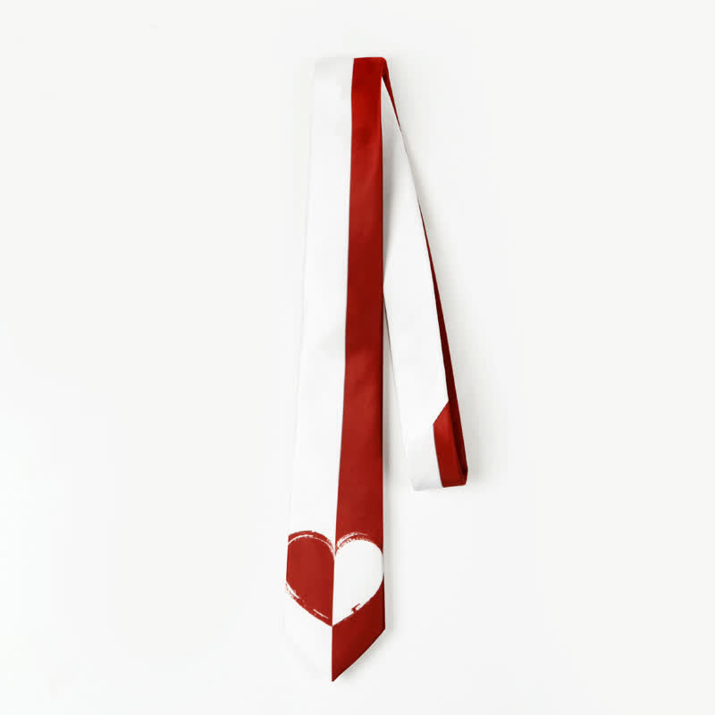 Cravate pour homme à motif cœurs contrastés rouge et blanc