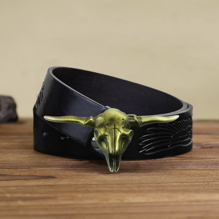 Ceinture en cuir à boucle de taureau longhorn cool western DIY pour homme