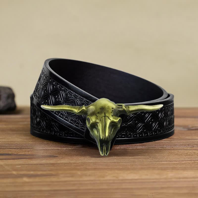 Ceinture en cuir à boucle de taureau longhorn cool western DIY pour homme