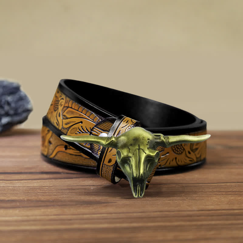 Ceinture en cuir à boucle de taureau longhorn cool western DIY pour homme