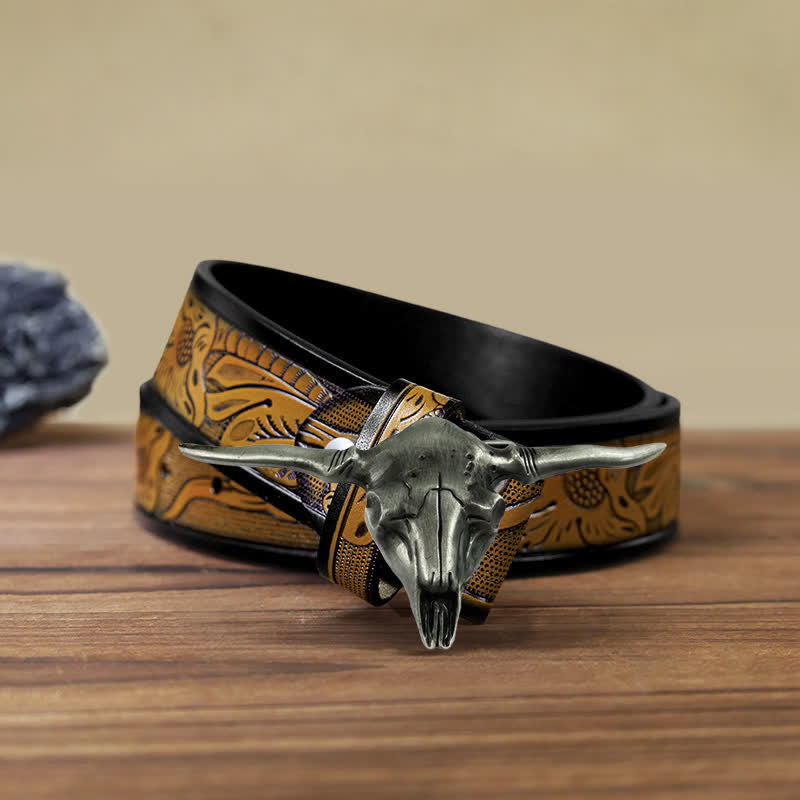 Ceinture en cuir à boucle de taureau longhorn cool western DIY pour homme