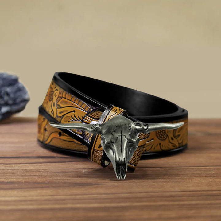 Ceinture en cuir à boucle de taureau longhorn cool western DIY pour homme
