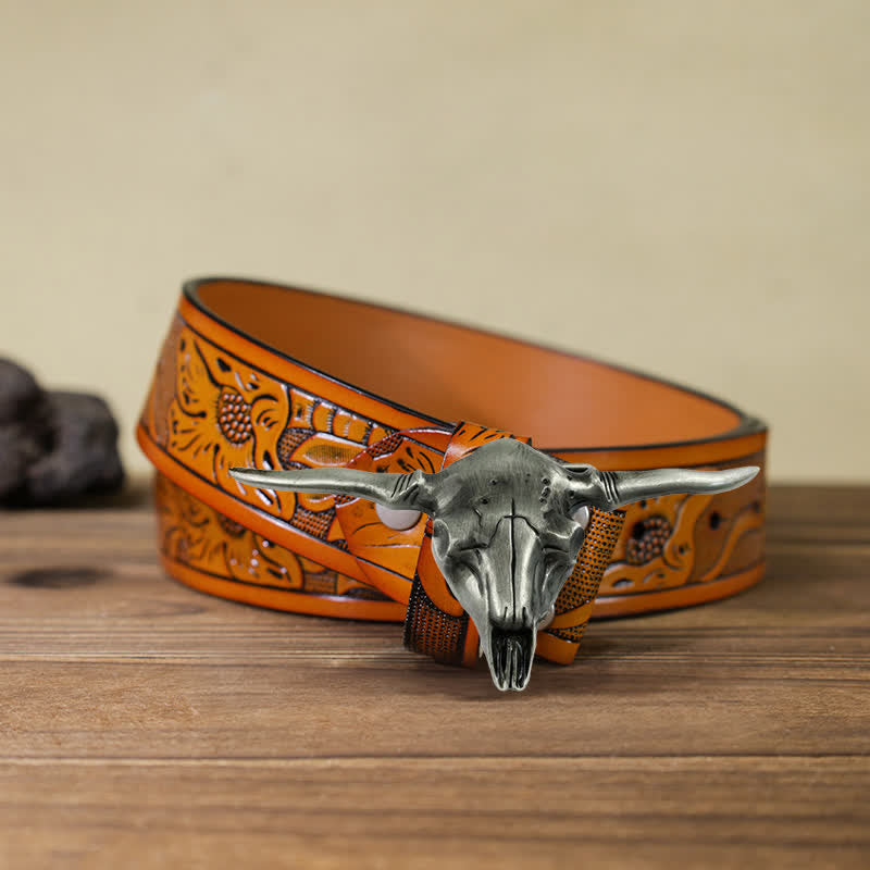 Ceinture en cuir à boucle de taureau longhorn cool western DIY pour homme