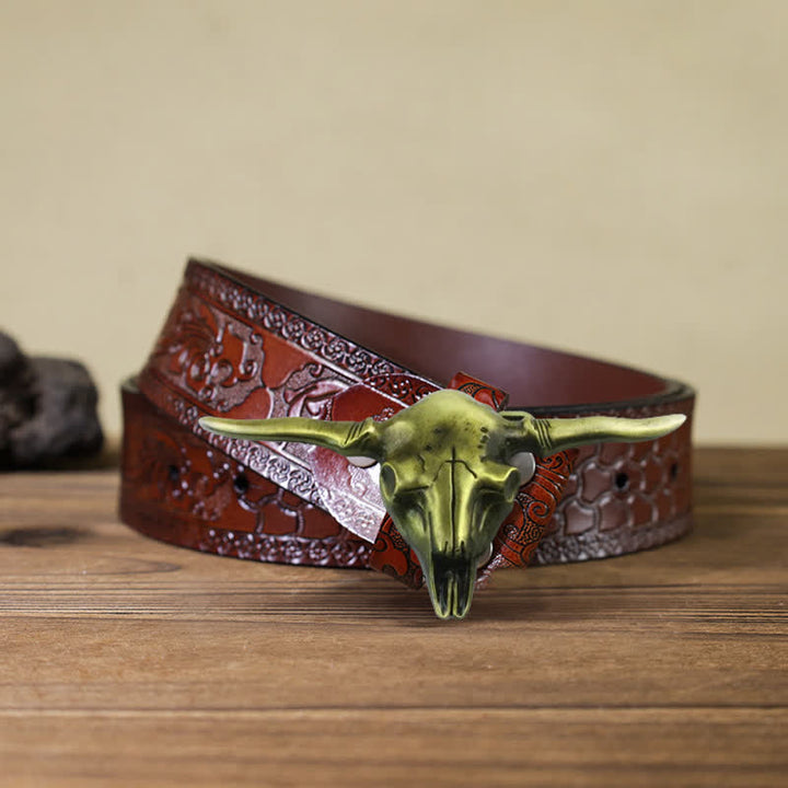 Ceinture en cuir à boucle de taureau longhorn cool western DIY pour homme