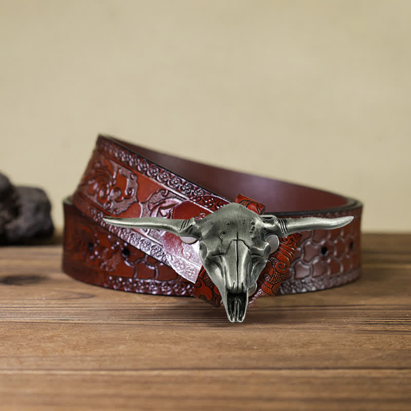 Ceinture en cuir à boucle de taureau longhorn cool western DIY pour homme