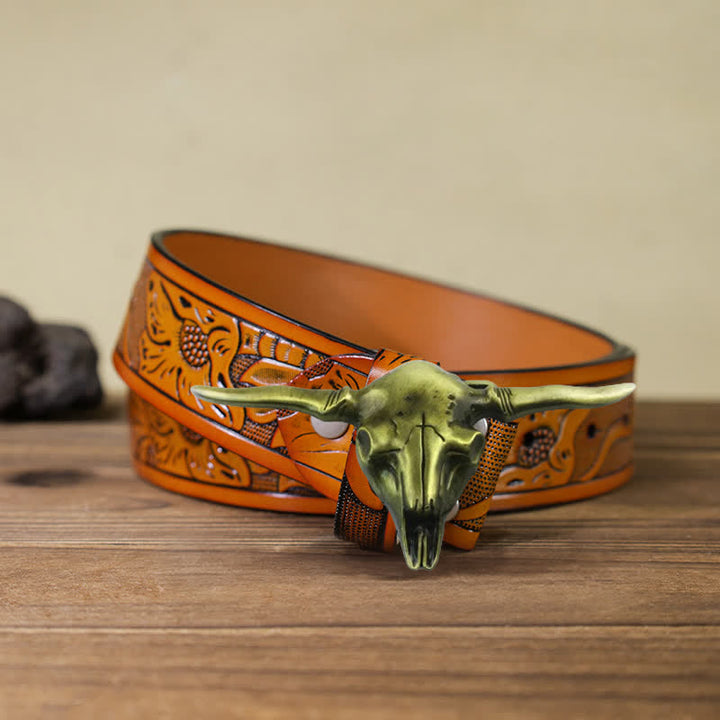 Ceinture en cuir à boucle de taureau longhorn cool western DIY pour homme