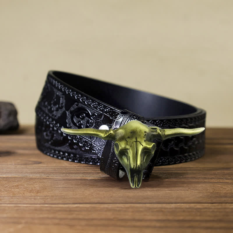 Ceinture en cuir à boucle de taureau longhorn cool western DIY pour homme
