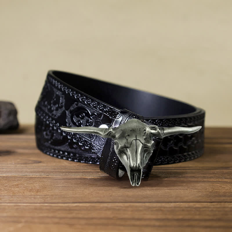 Ceinture en cuir à boucle de taureau longhorn cool western DIY pour homme