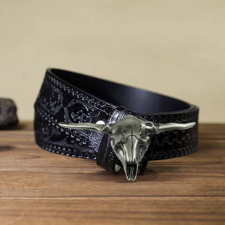 Ceinture en cuir à boucle de taureau longhorn cool western DIY pour homme