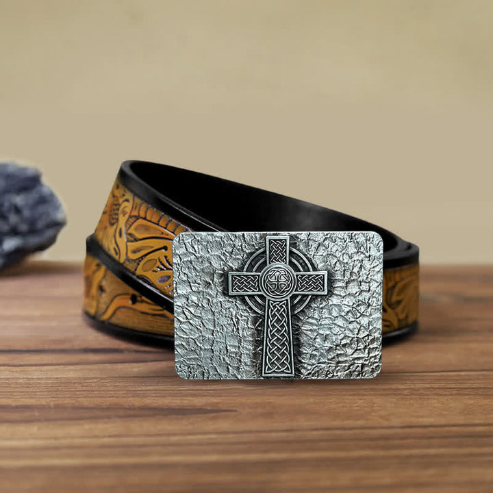 Ceinture en cuir à boucle croisée celtique de style médiéval pour homme
