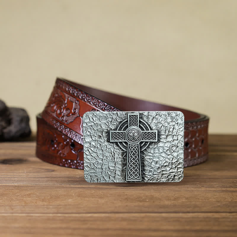 Ceinture en cuir à boucle croisée celtique de style médiéval pour homme
