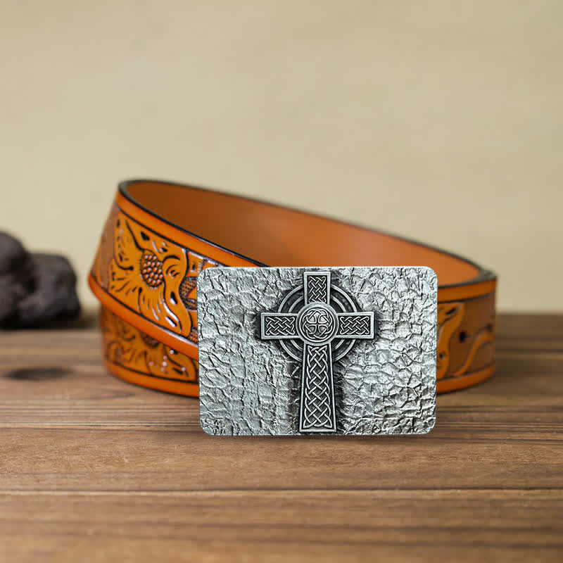 Ceinture en cuir à boucle croisée celtique de style médiéval pour homme