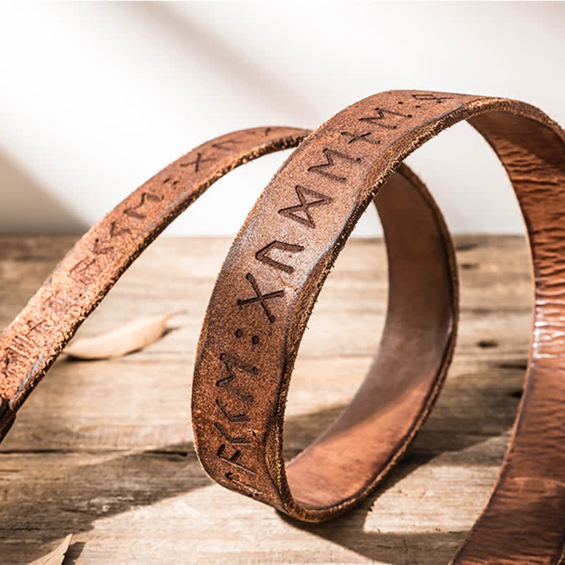 Ceinture en cuir décontractée avec lettres gravées rétro pour vêtements de travail