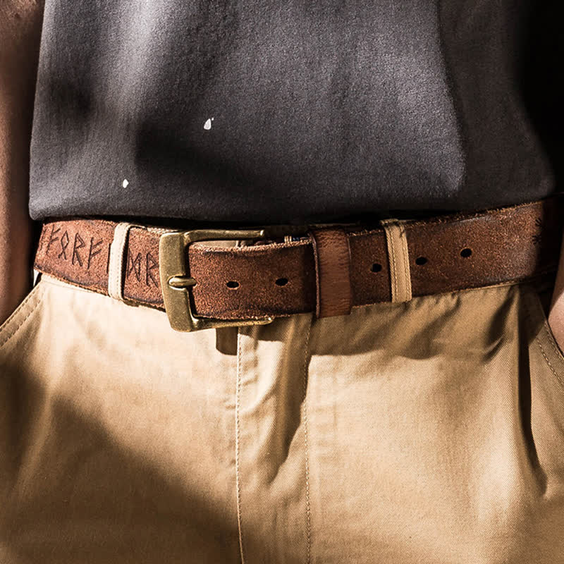 Ceinture en cuir décontractée avec lettres gravées rétro pour vêtements de travail