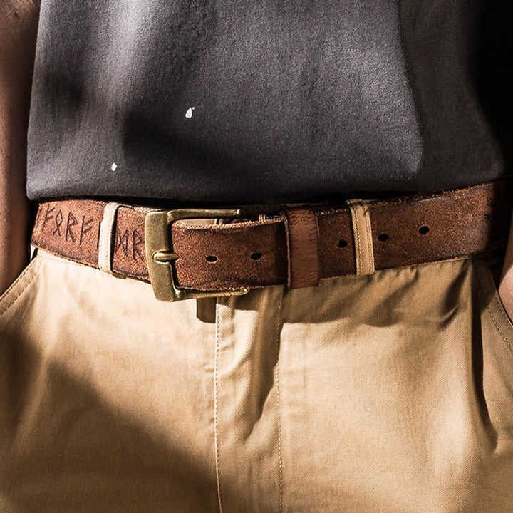 Ceinture en cuir décontractée avec lettres gravées rétro pour vêtements de travail