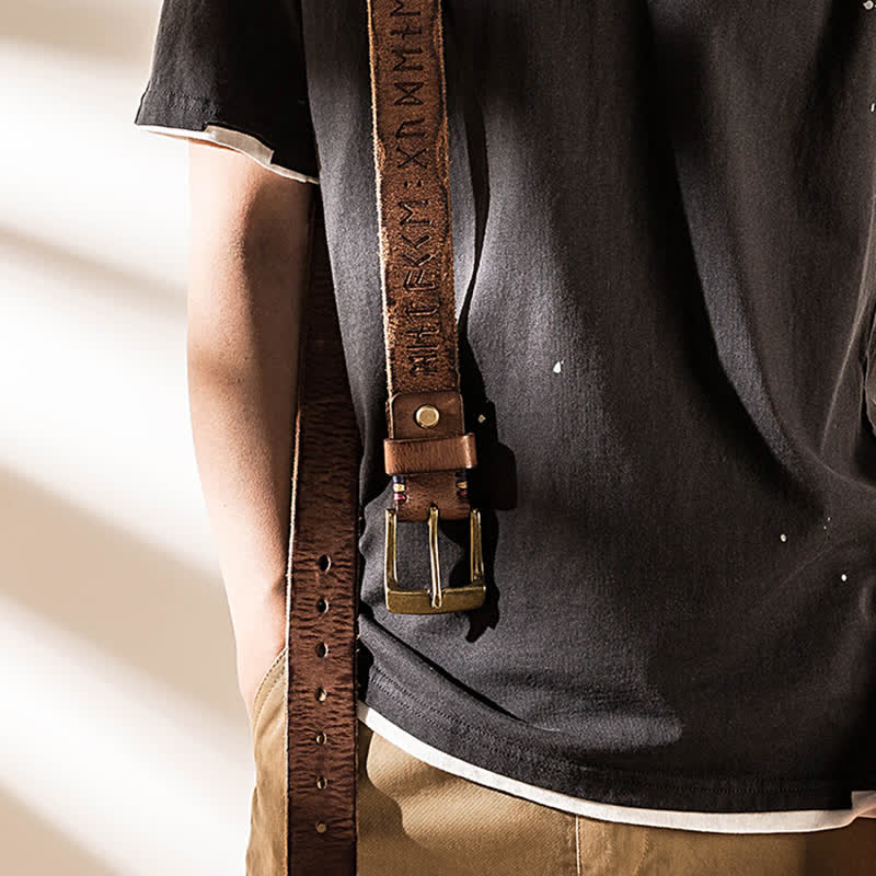 Ceinture en cuir décontractée avec lettres gravées rétro pour vêtements de travail