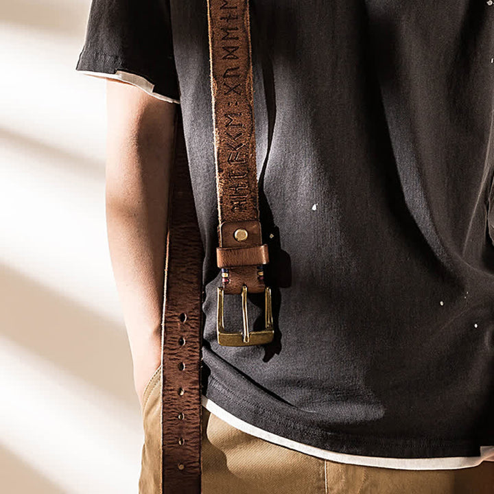 Ceinture en cuir décontractée avec lettres gravées rétro pour vêtements de travail