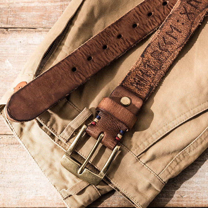 Ceinture en cuir décontractée avec lettres gravées rétro pour vêtements de travail