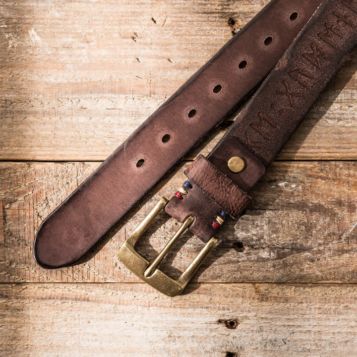 Ceinture en cuir décontractée avec lettres gravées rétro pour vêtements de travail