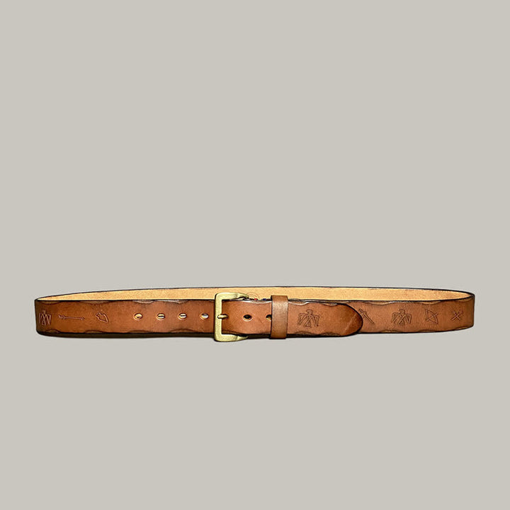 Ceinture décontractée en cuir à motif totem gravé au laser rétro