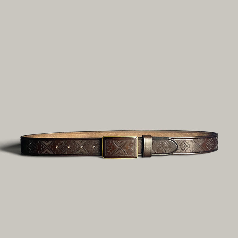 Ceinture en cuir à boucle carrée avec motif diamant gravé