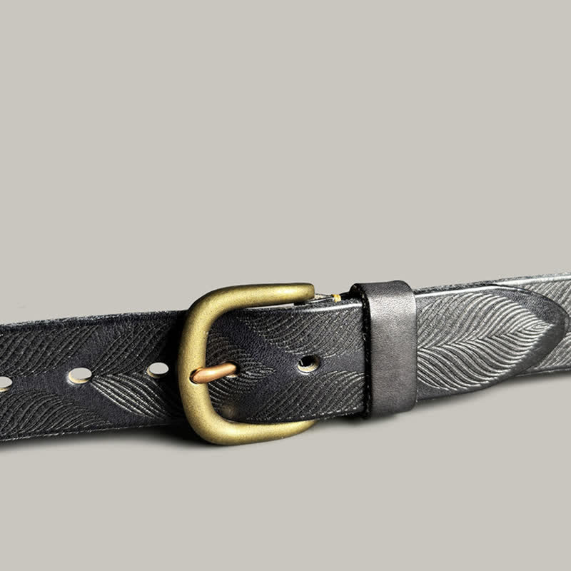 Ceinture en cuir gaufré personnalisée avec feuilles de plantes vieillies