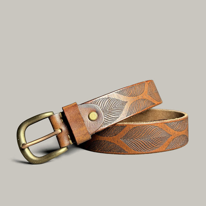 Ceinture en cuir gaufré personnalisée avec feuilles de plantes vieillies