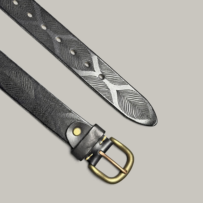 Ceinture en cuir gaufré personnalisée avec feuilles de plantes vieillies