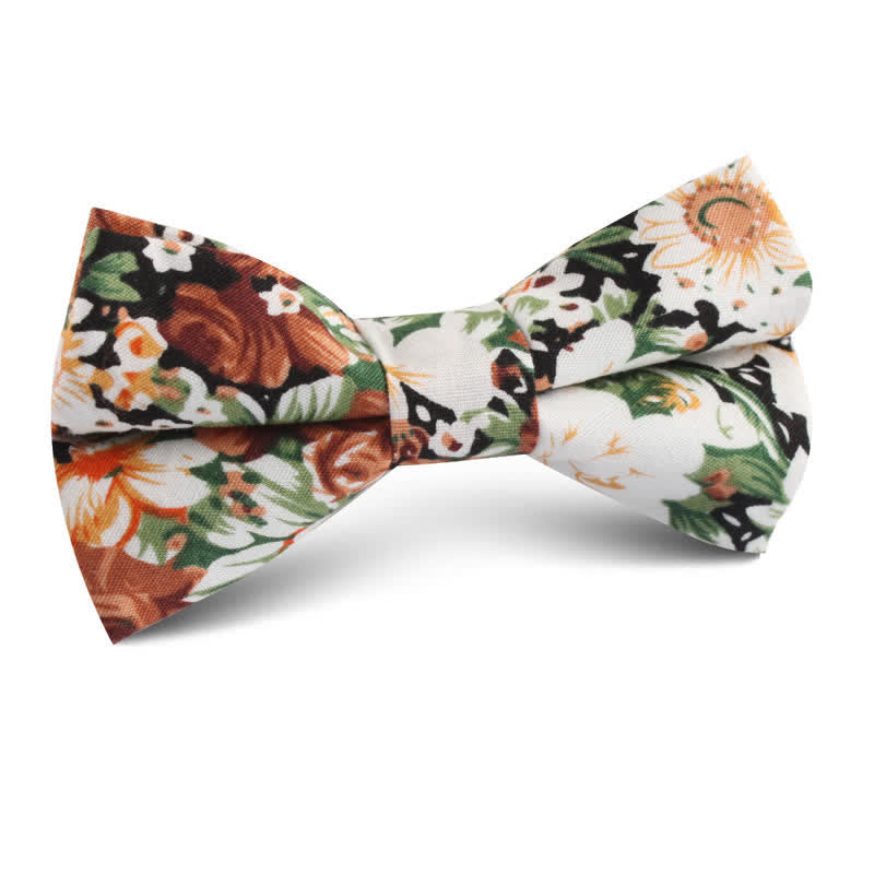 Nœud papillon élégant à motifs floraux et feuilles orange pour homme