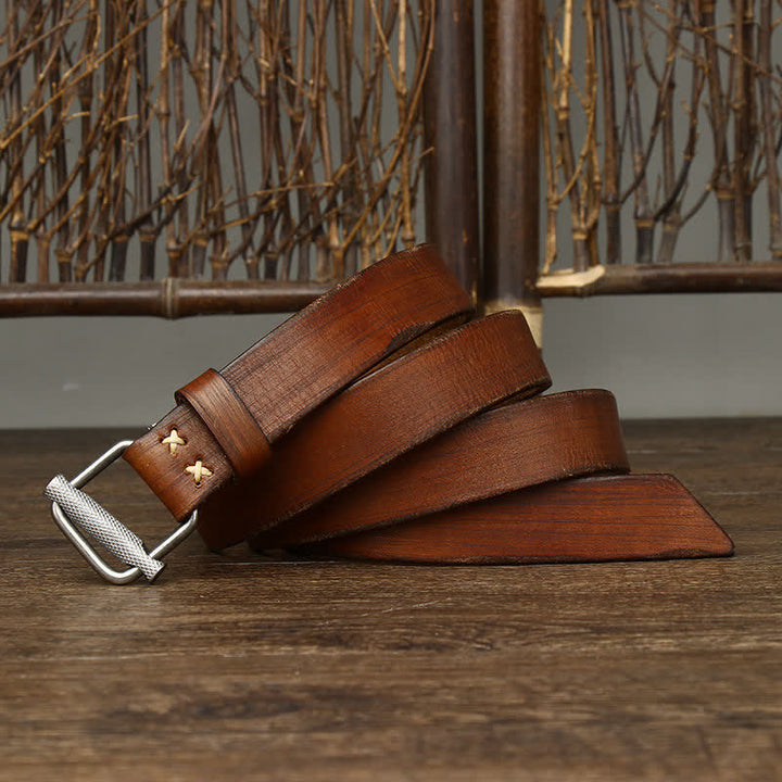 Ceinture en cuir lisse réglable à boucle rétro vieillie