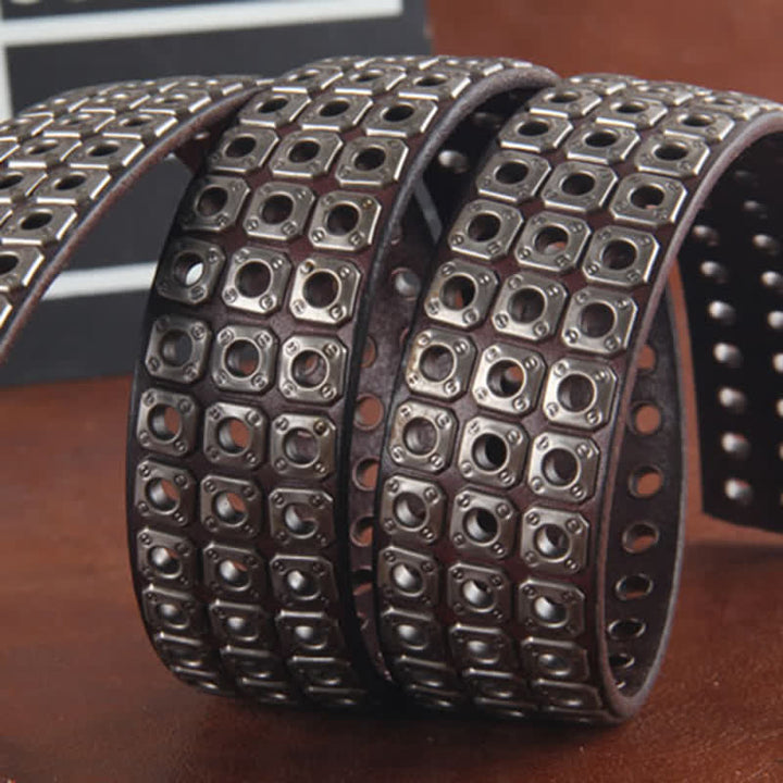 Ceinture en cuir élégante à trois rangées de rivets croisés