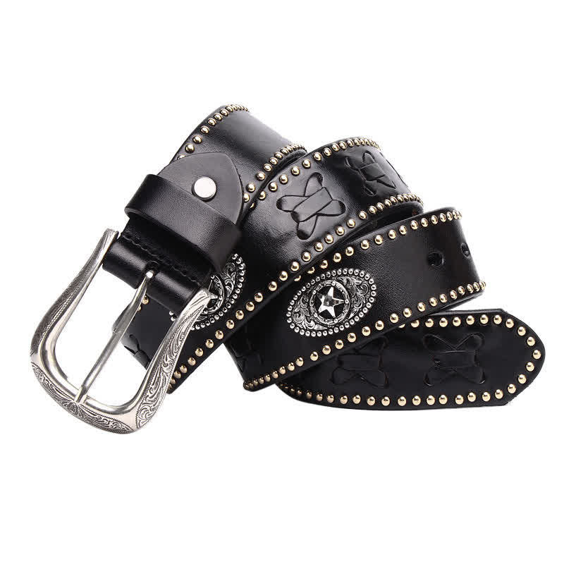 Ceinture en cuir à rivets en forme d'étoile à cinq branches de style Weathern