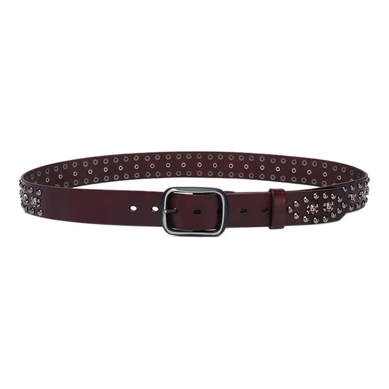 Ceinture en cuir cloutée avec rivets et mini crânes gothiques