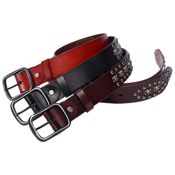 Ceinture en cuir cloutée avec rivets et mini crânes gothiques