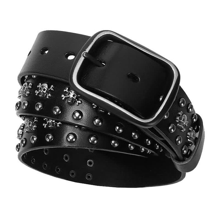 Ceinture en cuir cloutée avec rivets et mini crânes gothiques