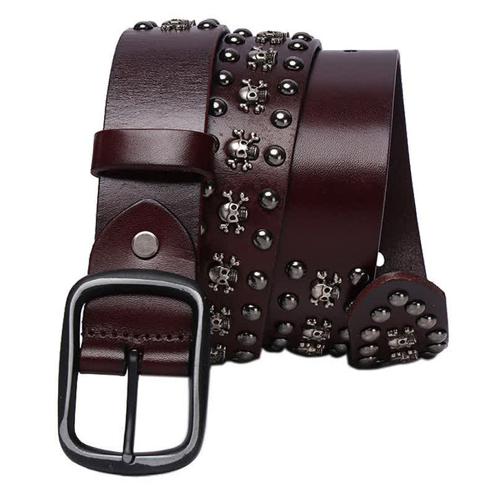 Ceinture en cuir cloutée avec rivets et mini crânes gothiques
