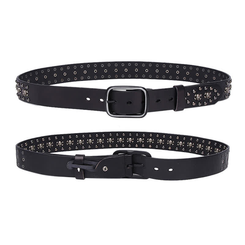 Ceinture en cuir cloutée avec rivets et mini crânes gothiques