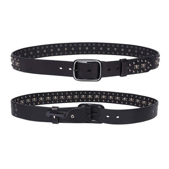Ceinture en cuir cloutée avec rivets et mini crânes gothiques