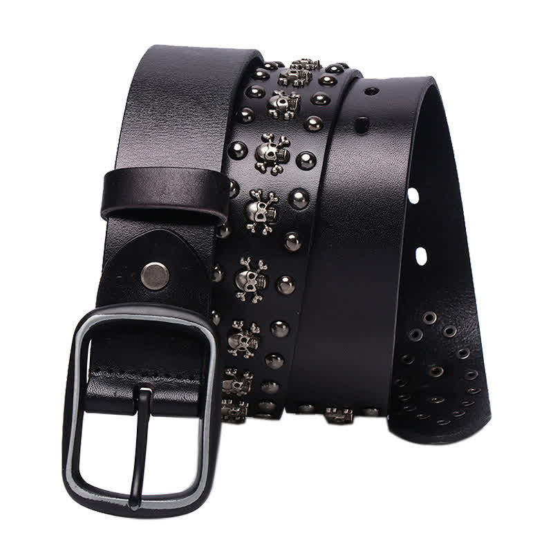 Ceinture en cuir cloutée avec rivets et mini crânes gothiques