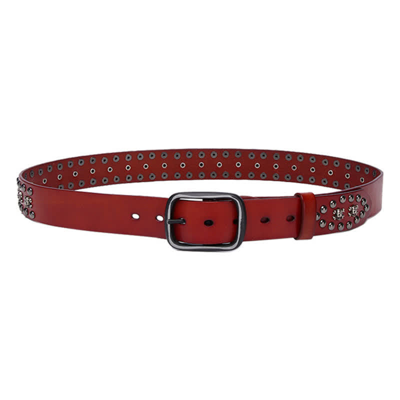 Ceinture en cuir cloutée avec rivets et mini crânes gothiques