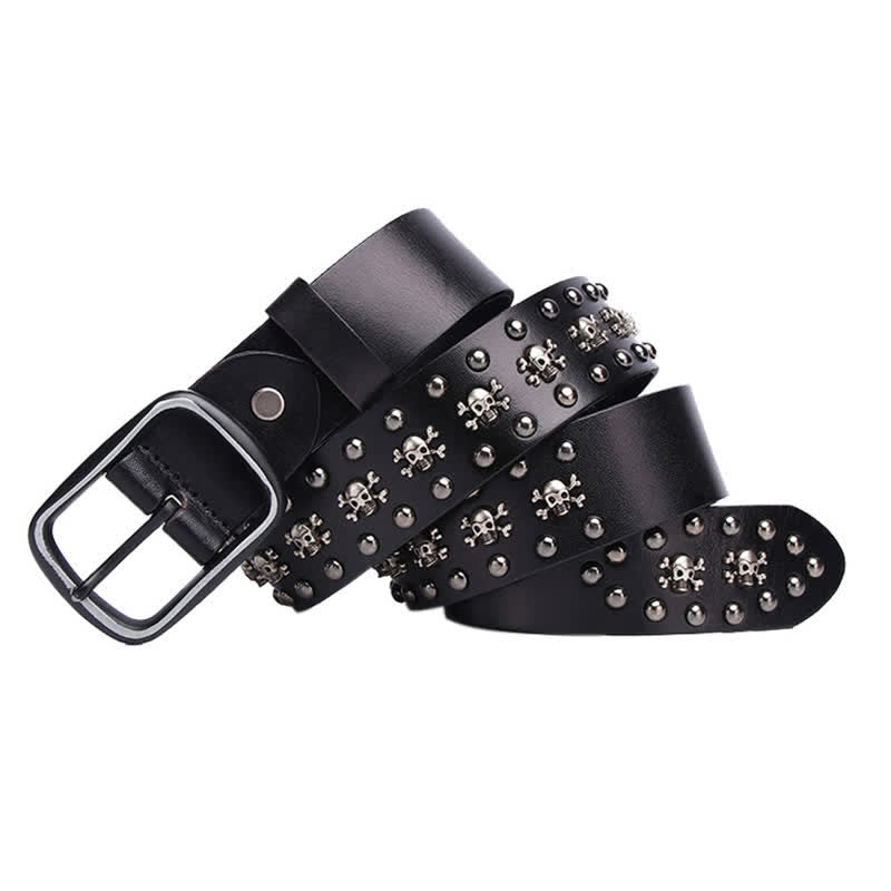 Ceinture en cuir cloutée avec rivets et mini crânes gothiques