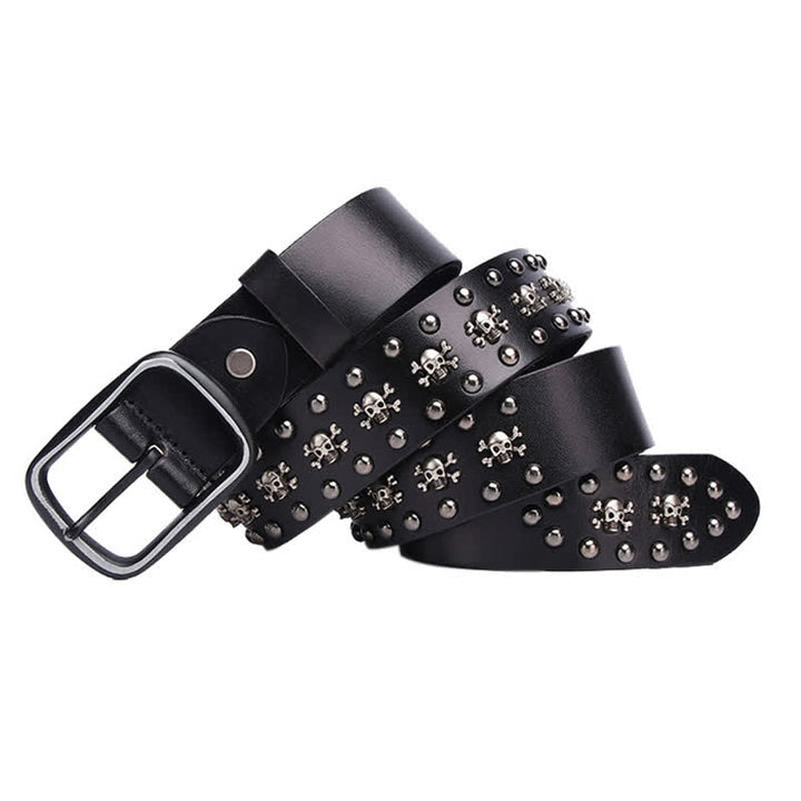 Ceinture en cuir cloutée avec rivets et mini crânes gothiques