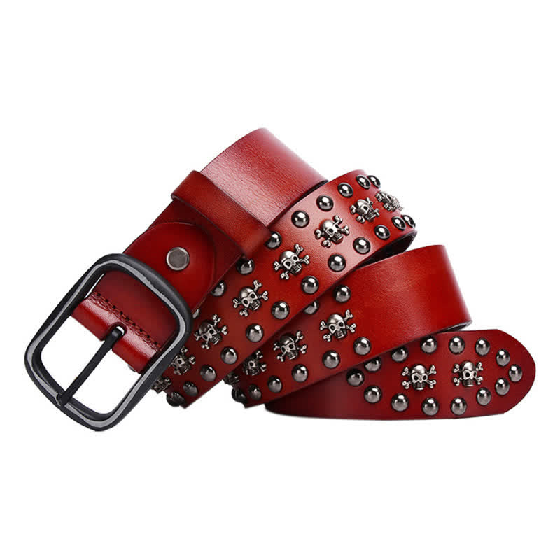 Ceinture en cuir cloutée avec rivets et mini crânes gothiques