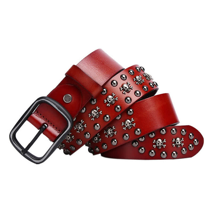 Ceinture en cuir cloutée avec rivets et mini crânes gothiques