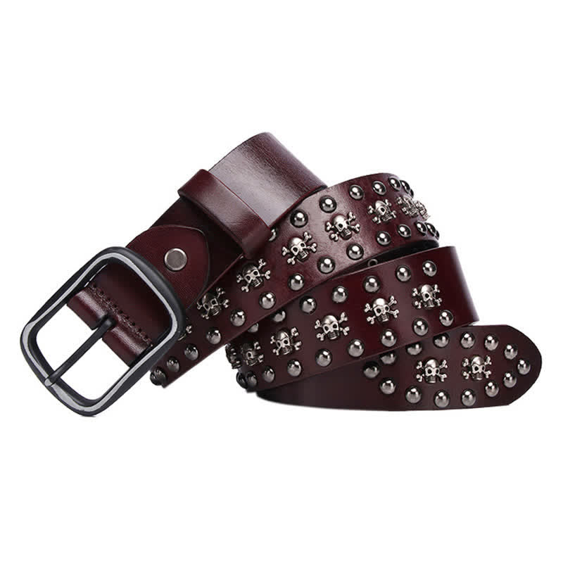 Ceinture en cuir cloutée avec rivets et mini crânes gothiques