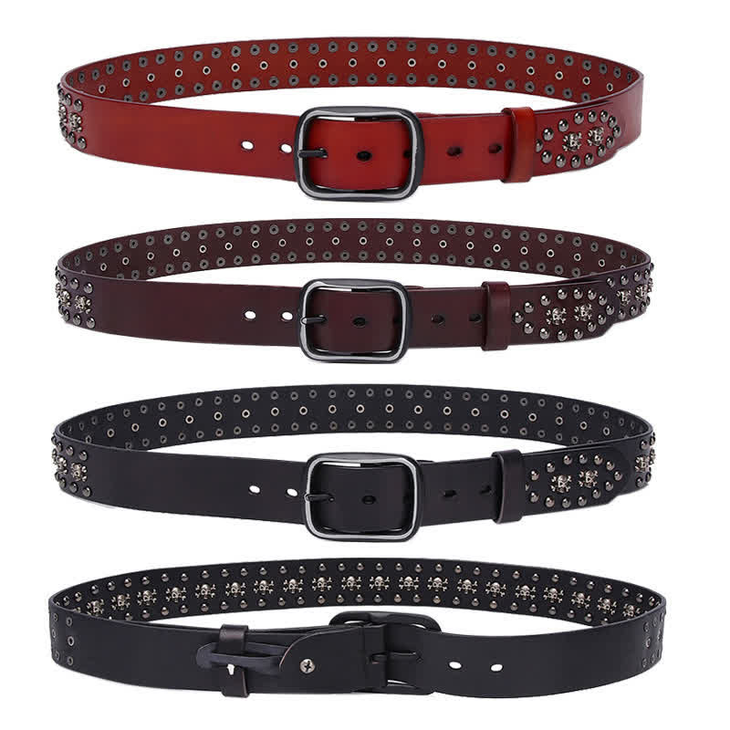 Ceinture en cuir cloutée avec rivets et mini crânes gothiques