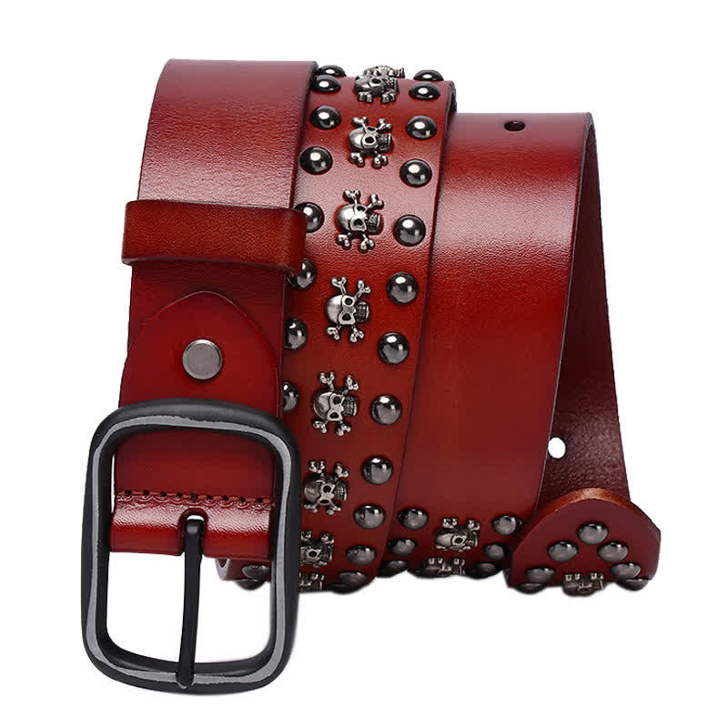 Ceinture en cuir cloutée avec rivets et mini crânes gothiques