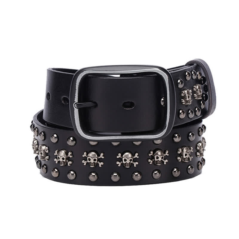 Ceinture en cuir cloutée avec rivets et mini crânes gothiques